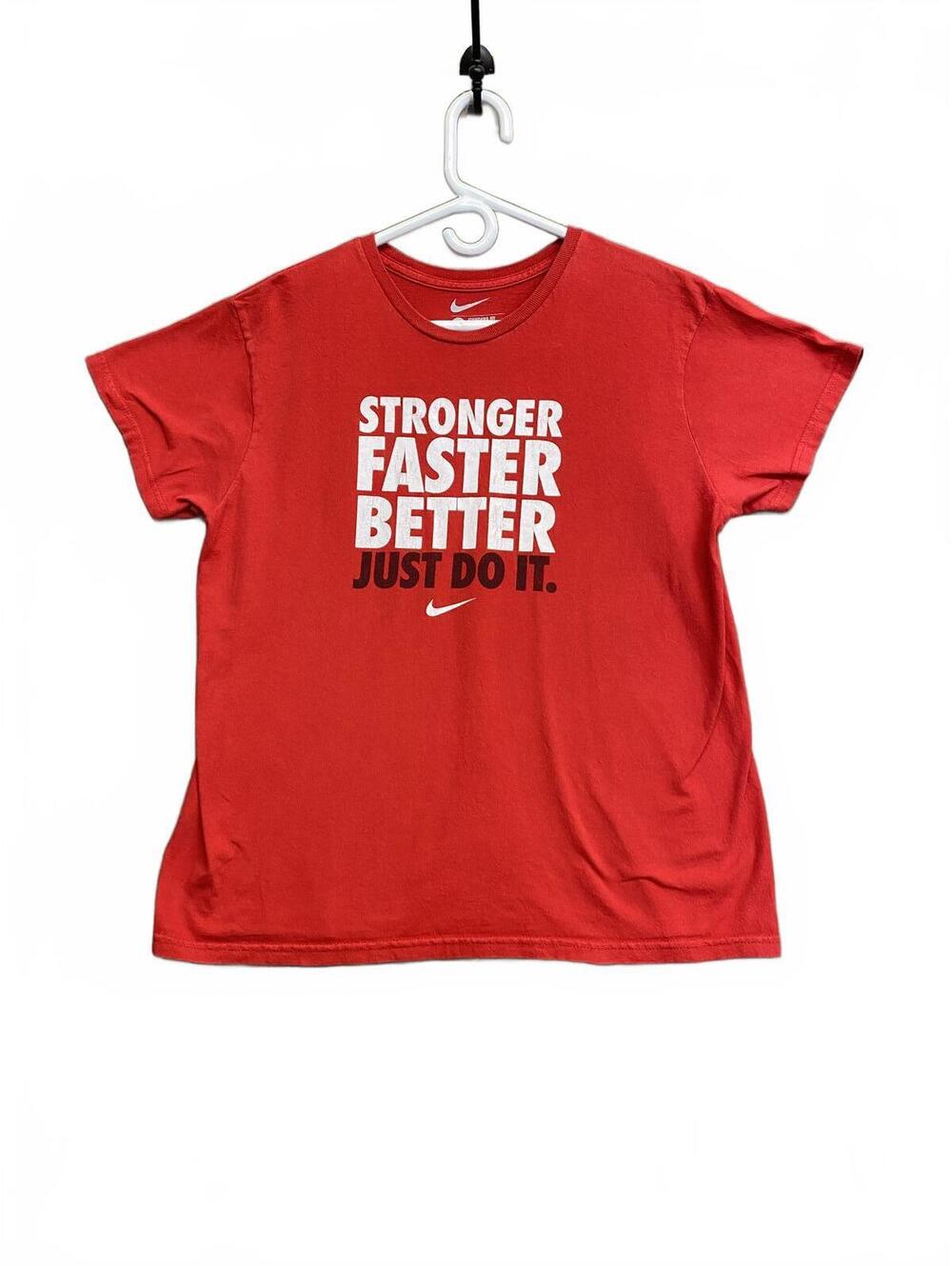VTG 90's Nike Red 'Stronger Faster Better' Men's Short Sleeve T-Shirt Size Large